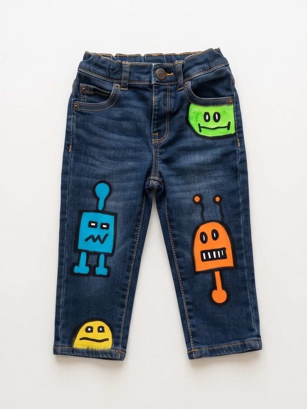 One-of-a-Kind Hand Painted Robot Jeans | Toddler 18-24M